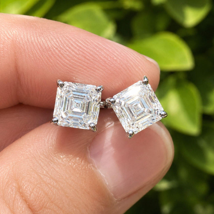 2.5 CTW Asscher Cut Moissanite Stud Earrings, White Gold