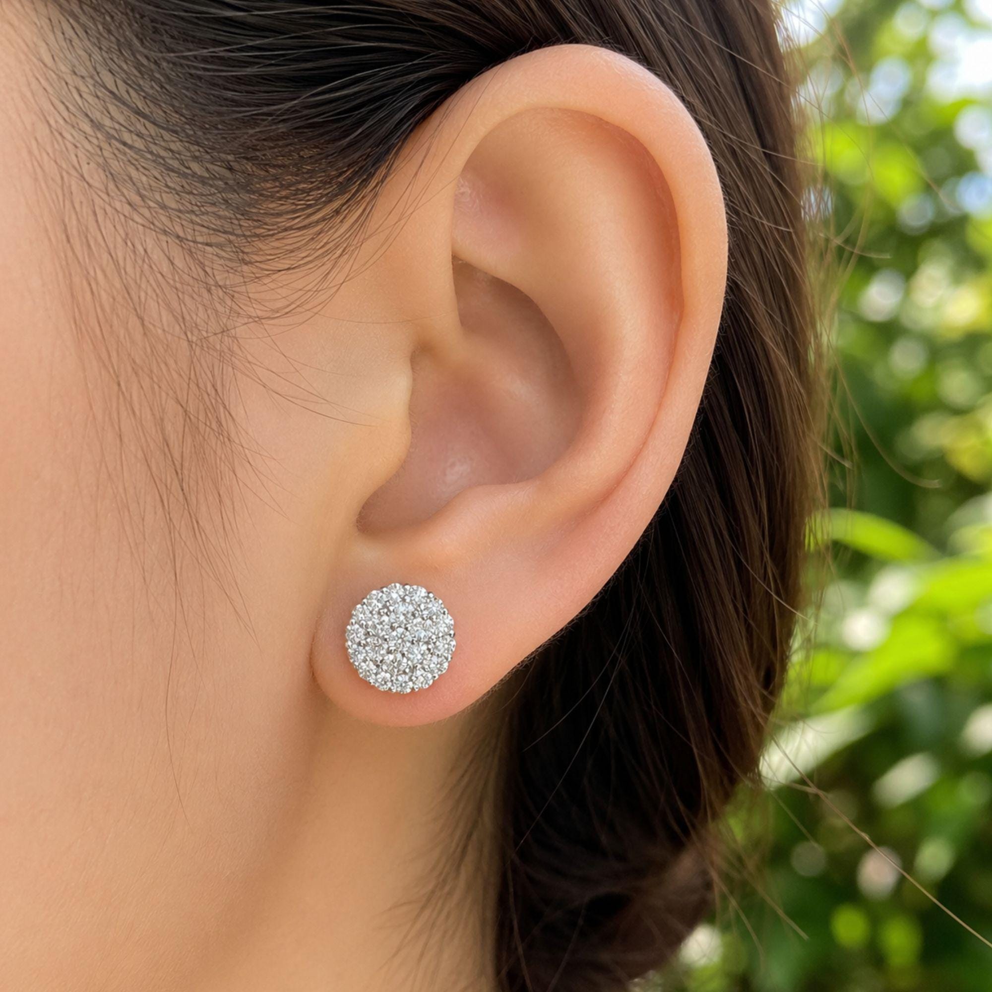 Moissanite Stud Earrings: Round Cut 14K White Gold Bridal Earrings