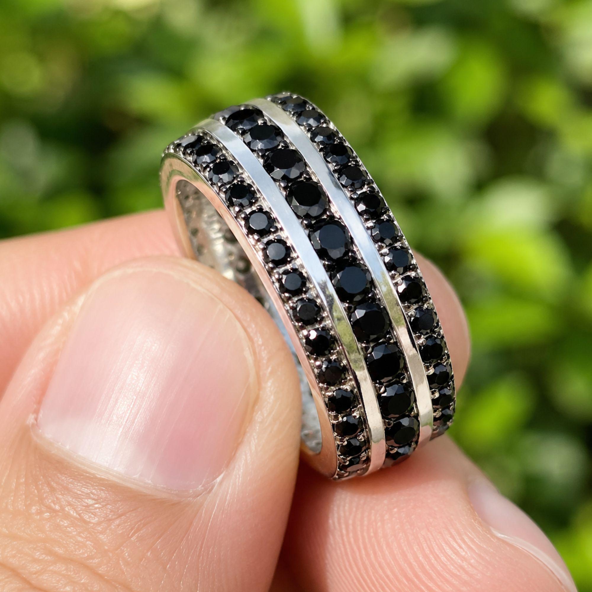 Black Moissanite Eternity Band: Sterling Silver Micro Pave Men's Ring
