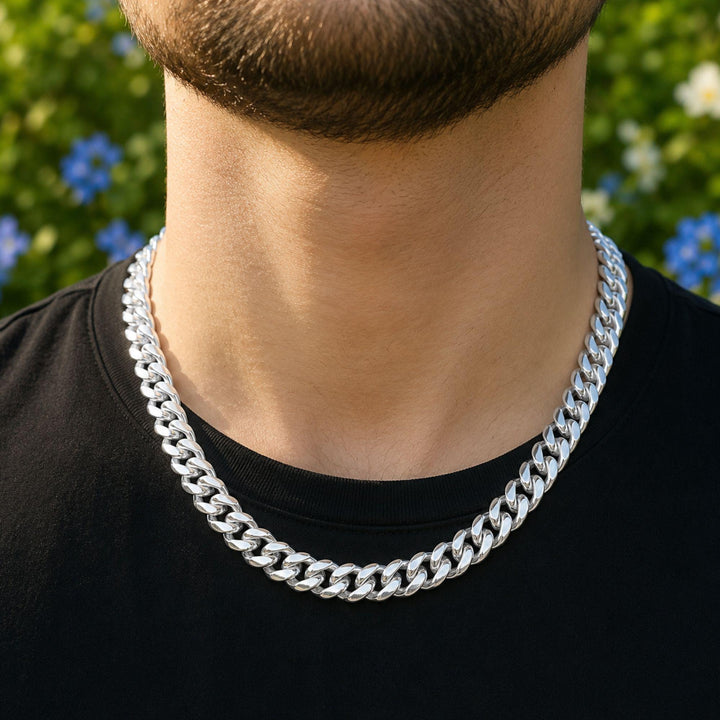 Sterling Silver Cuban Link Chain Necklace - 12mm Wide