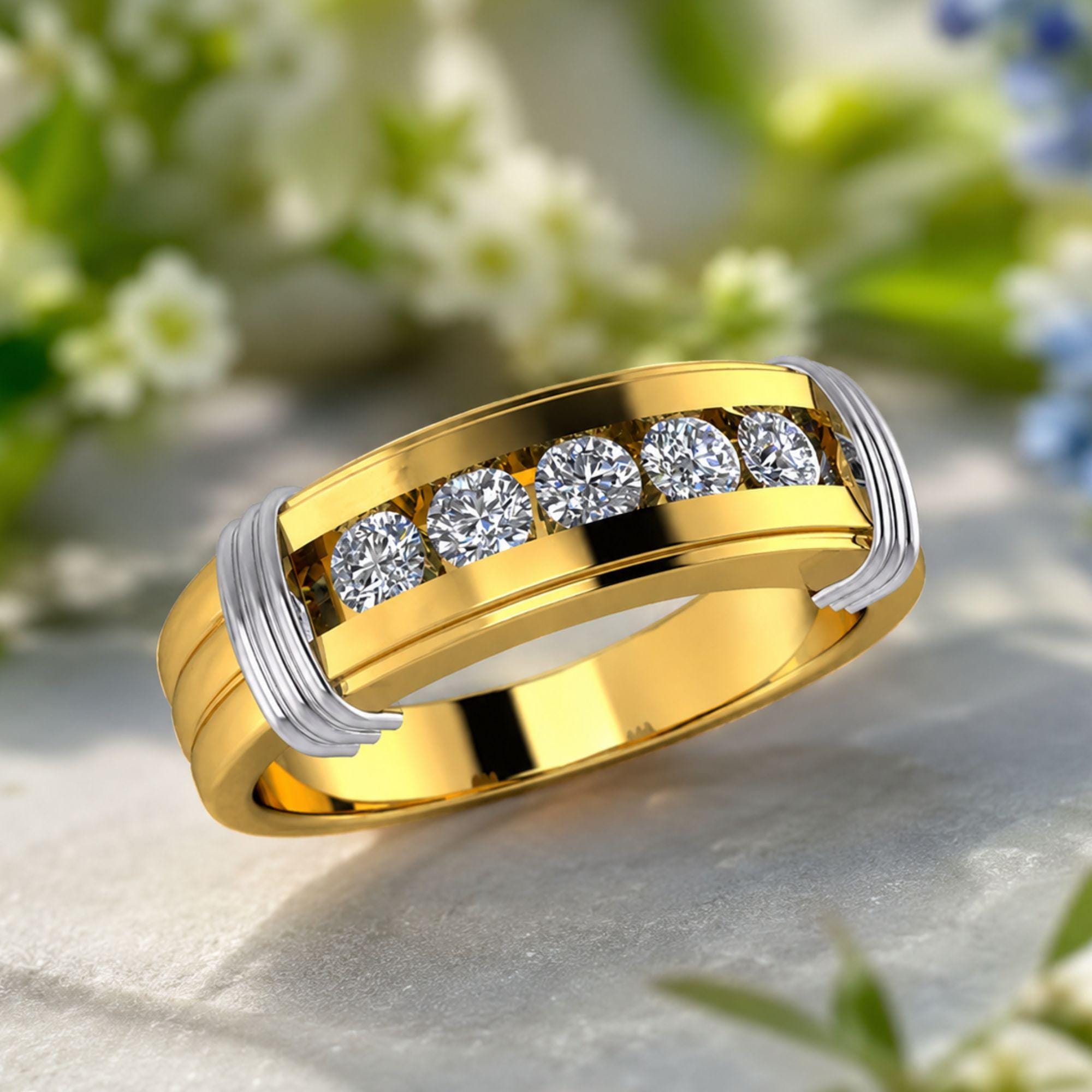 Men's Moissanite Eternity Band, 2.20CTW Iced Out VVS Wedding Ring, 14K Gold Plated Silver