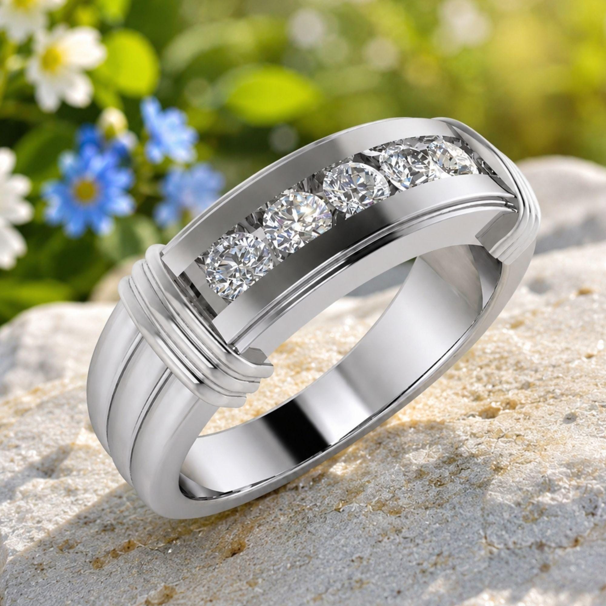 Men's Moissanite Eternity Band, 2.20CTW Iced Out VVS Wedding Ring, 14K Gold Plated Silver