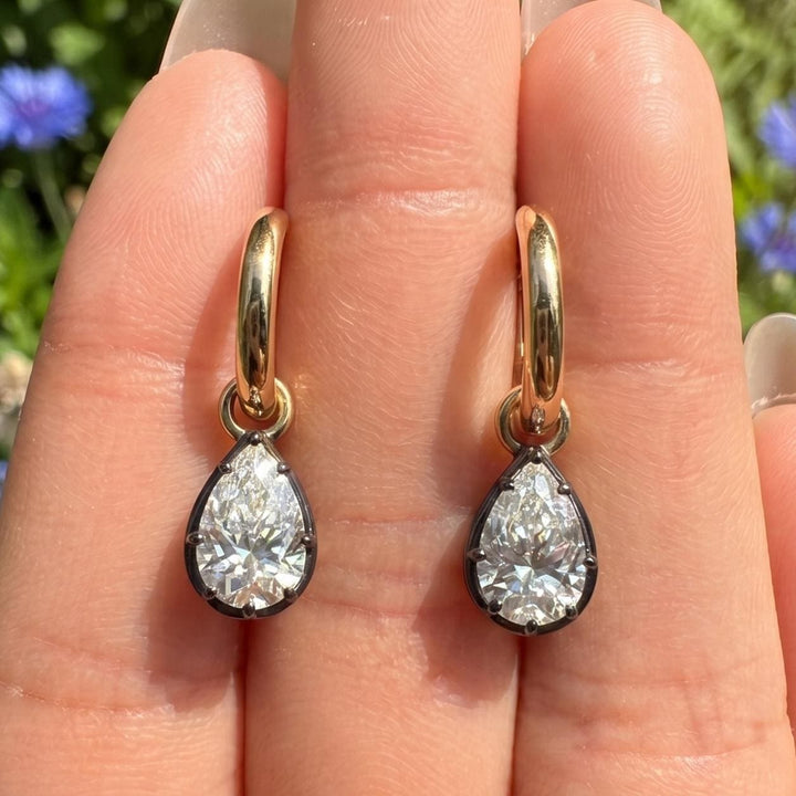 Pear Cut Drop Hoop Earrings, 3.45ct Moissanite Huggie Earrings, Teardrop Crystal Earrings, Minimalist Bridal Jewelry, Gift for Her