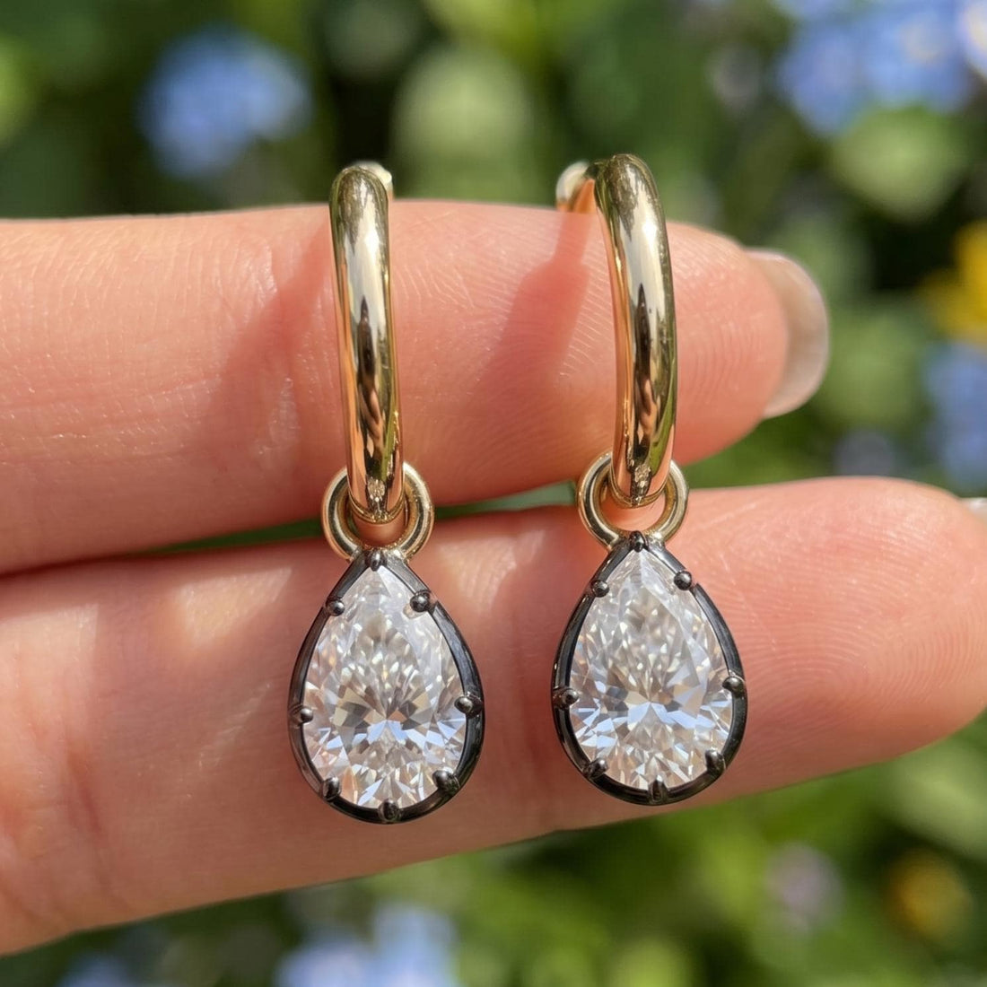 Pear Cut Drop Hoop Earrings, 3.45ct Moissanite Huggie Earrings, Teardrop Crystal Earrings, Minimalist Bridal Jewelry, Gift for Her