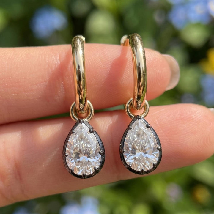 Pear Cut Drop Hoop Earrings, 3.45ct Moissanite Huggie Earrings, Teardrop Crystal Earrings, Minimalist Bridal Jewelry, Gift for Her
