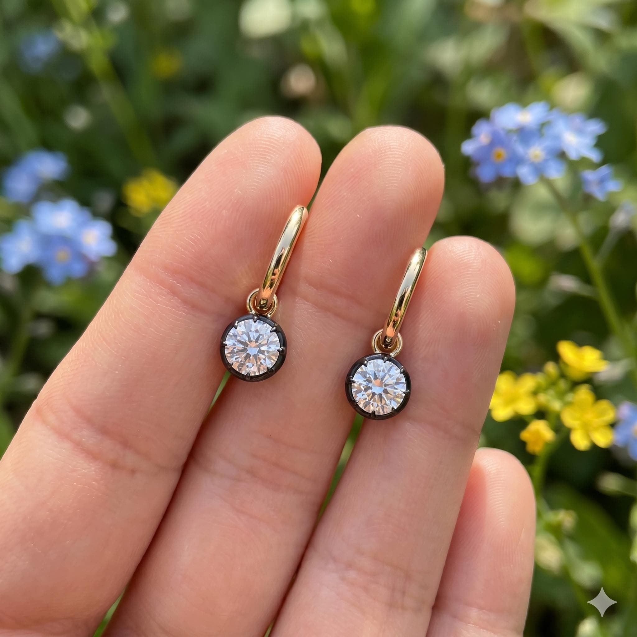 Victorian Moissanite Gypset Hoops | Antique Diamond Style Earrings Georgian Cut Down Diamond Hoop Earrings, Antique Button Back Style