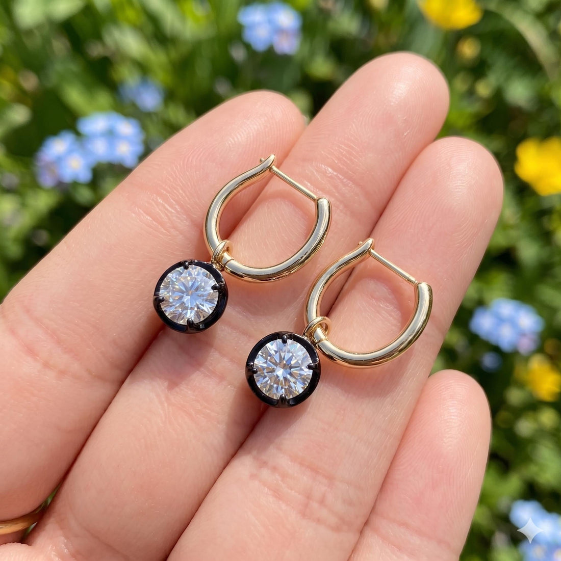 Victorian Moissanite Gypset Hoops | Antique Diamond Style Earrings Georgian Cut Down Diamond Hoop Earrings, Antique Button Back Style