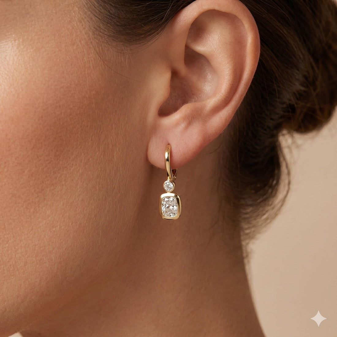 Elongated Cushion Cut Drop Hoop Earrings, Lab Grown Diamond Huggie Earrings, Teardrop Bridal Earrings, Gift for Her