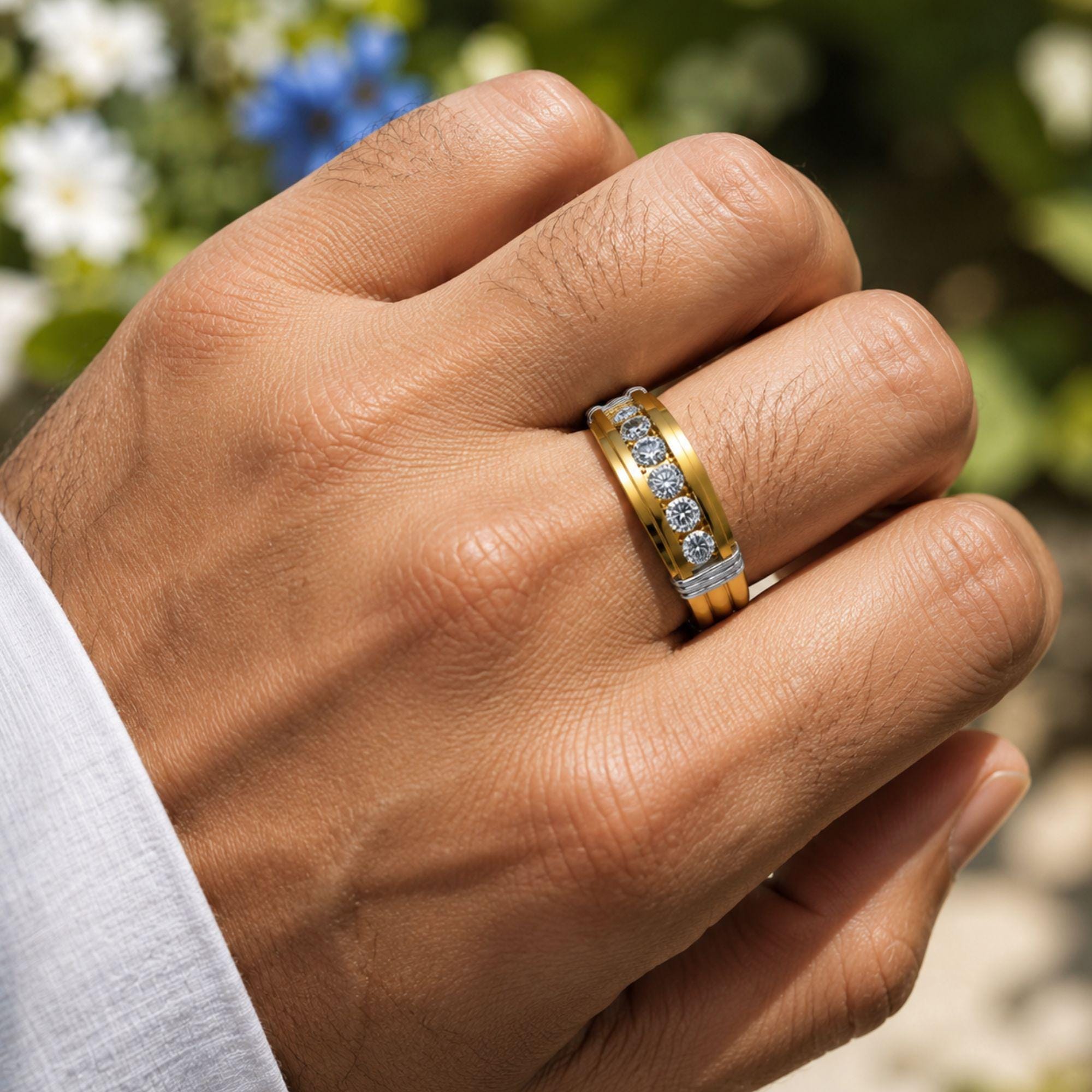 Men's Moissanite Eternity Band, 2.20CTW Iced Out VVS Wedding Ring, 14K Gold Plated Silver
