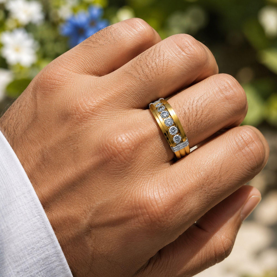 Men's Moissanite Eternity Band, 2.20CTW Iced Out VVS Wedding Ring, 14K Gold Plated Silver