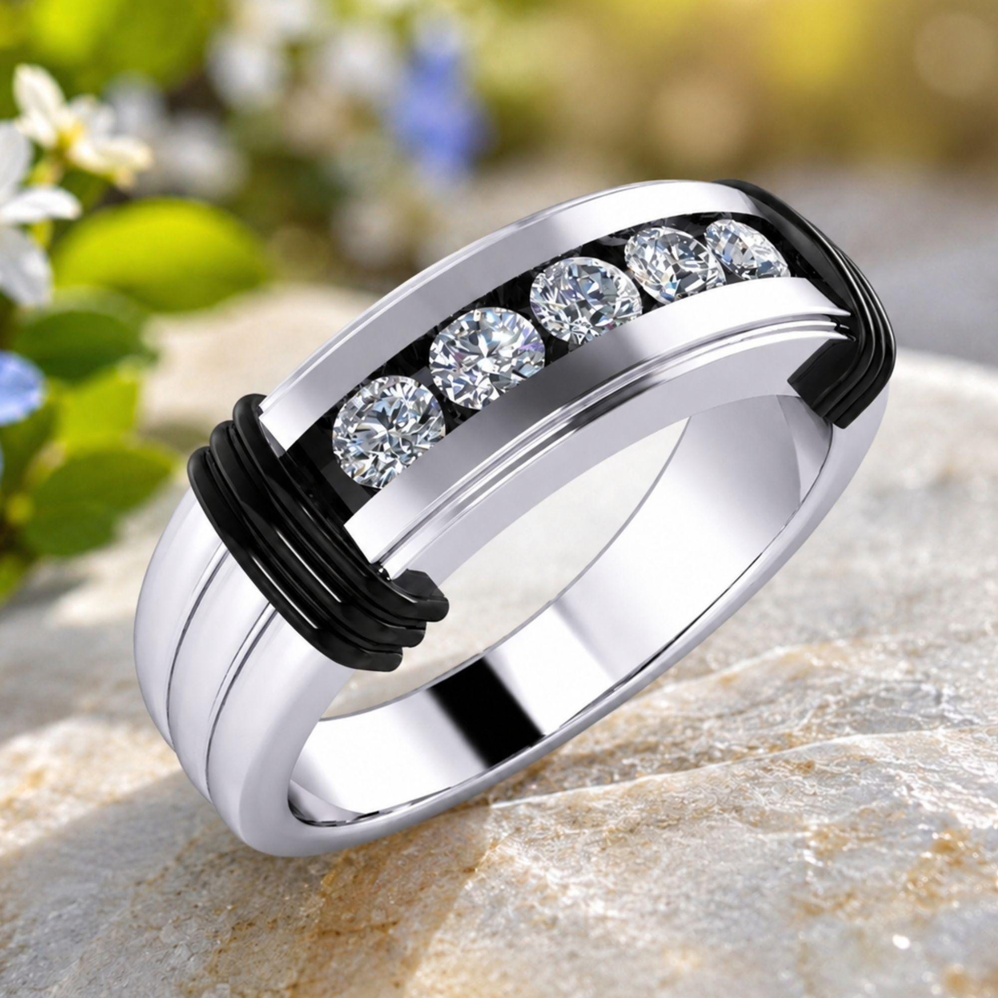 Men's Moissanite Eternity Band, 2.20CTW Iced Out VVS Wedding Ring, 14K Gold Plated Silver
