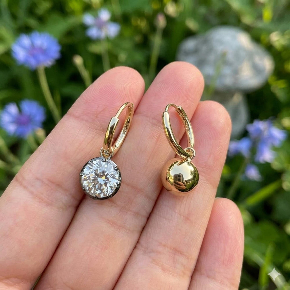 Georgian Cut Down Diamond Hoop Earrings, Victorian Bezel Moissanite Gypset Hoops, Antique Button Back Style