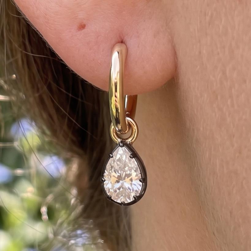 Pear Cut Drop Hoop Earrings, 3.45ct Moissanite Huggie Earrings, Teardrop Crystal Earrings, Minimalist Bridal Jewelry, Gift for Her