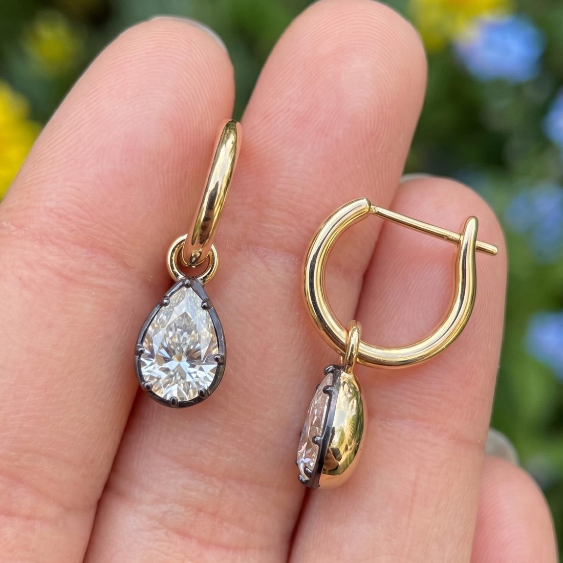 Pear Cut Drop Hoop Earrings, 3.45ct Moissanite Huggie Earrings, Teardrop Crystal Earrings, Minimalist Bridal Jewelry, Gift for Her