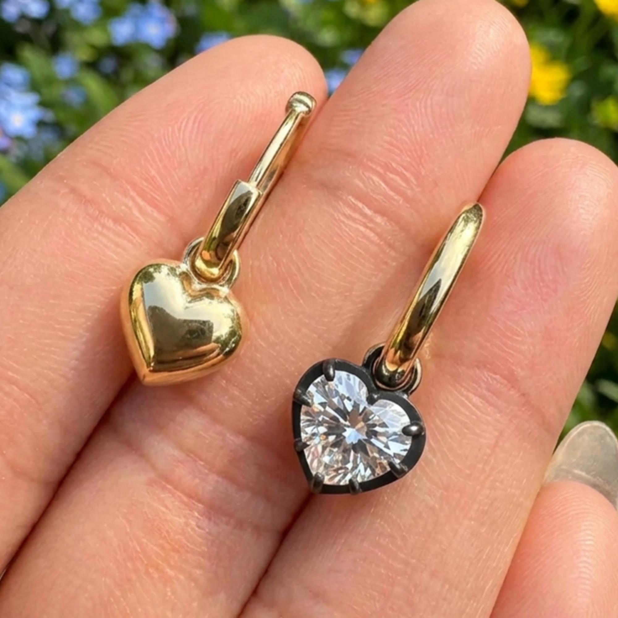 Georgian Cut Down Button Back Heart Earrings | Lab Diamond, Moissanite Hoops